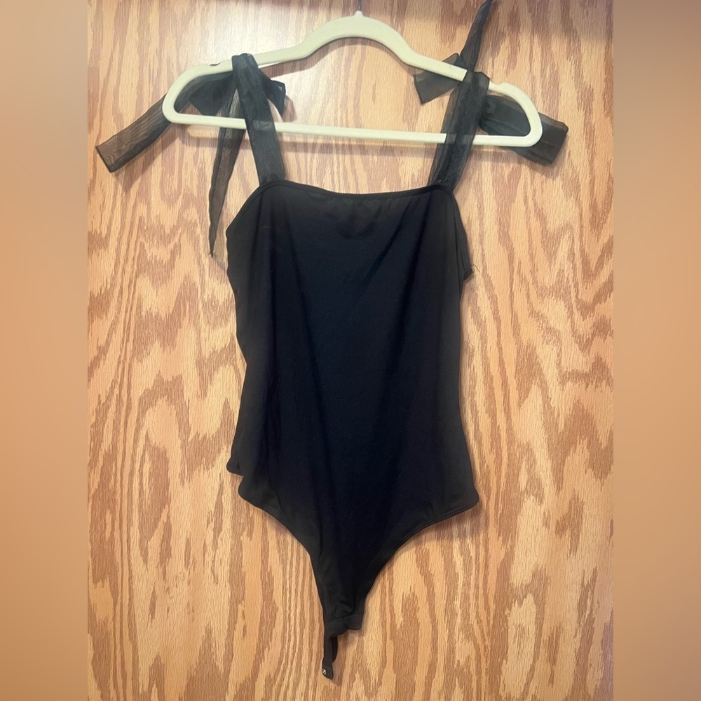Black Bodysuit with Chiffon bow straps
